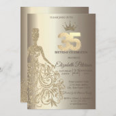 Glitzer Dress, Diamonds Champagne 35. Geburtstag Einladung (Vorne/Hinten)