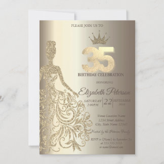 Glitzer Dress, Diamonds Champagne 35. Geburtstag Einladung