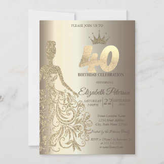 Glitzer Dress, Diamonds Champagne 40. Geburtstag Einladung