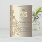 Glitzer Dress, Diamonds Champagne 65. Geburtstag Einladung (Stehend Vorderseite)