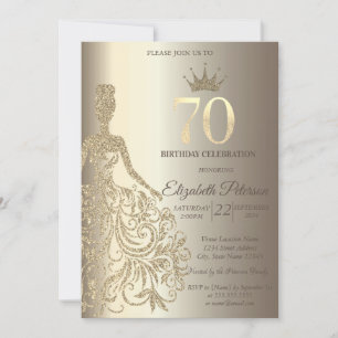 Glitzer Dress, Diamonds Champagne 70. Geburtstag Einladung