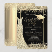 Glitzer Dress Gold Confetti Abschluss Einladung (Vorne/Hinten)