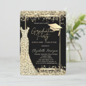 Glitzer Dress Gold Confetti Abschluss Einladung (Stehend Vorderseite)