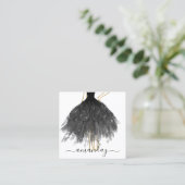 Glitzer-Dress-Logo QR Black Gold im Fashion Design Quadratische Visitenkarte (Stehend Vorderseite)