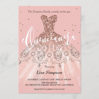 Glitzer Dress Quinceañera Einladung