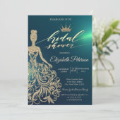 Glitzer Dress, Tiara, Diamonds Green Brautparty Einladung (Stehend Vorderseite)