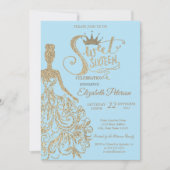 Glitzer Dress, Tiara, Diamonds Light Blue Sweet 16 Einladung (Vorderseite)