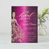 Glitzer Dress, Tiara, Lila Metallisches Brautparty Einladung (Stehend Vorderseite)