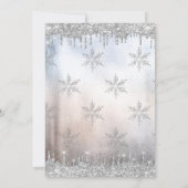 Glitzer Drops Eiffelturm Schneeflocken Quinceañera Einladung (Rückseite)