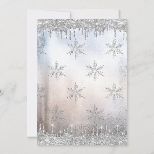 Glitzer Drops Eiffelturm Schneeflocken Quinceañera Einladung (Rückseite)