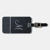 Glitzer dunkelgrau mit Monogramm Gepäckanhänger (Vorderseite horizontal)