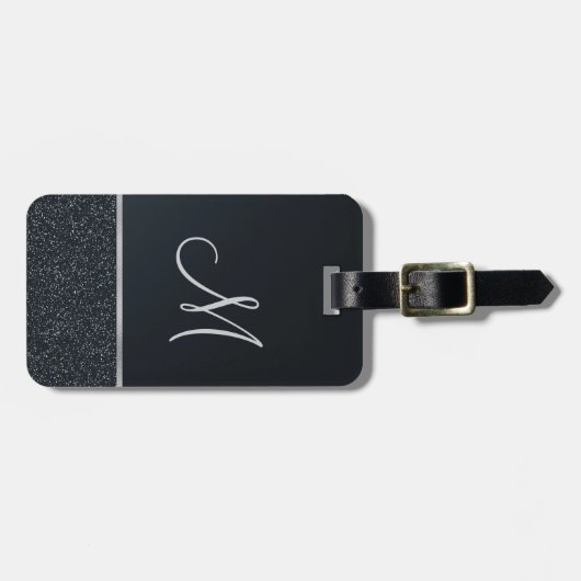 Glitzer dunkelgrau mit Monogramm Gepäckanhänger (Vorderseite horizontal)