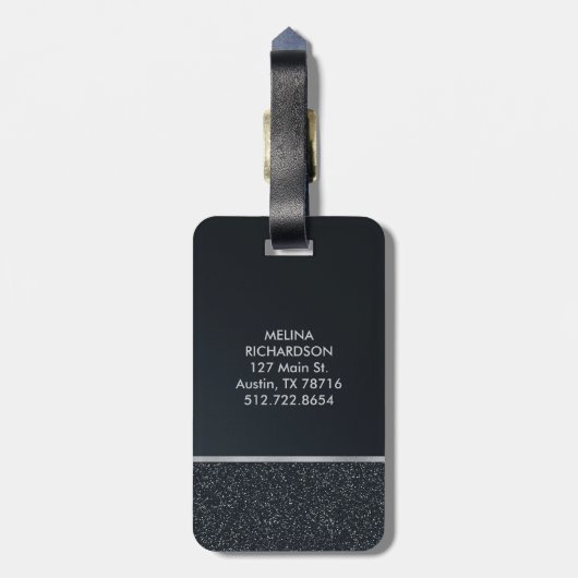 Glitzer dunkelgrau mit Monogramm Gepäckanhänger (Rückseite vertikal)