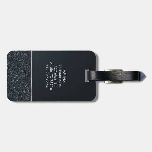 Glitzer dunkelgrau mit Monogramm Gepäckanhänger (Rückseite horizontal)