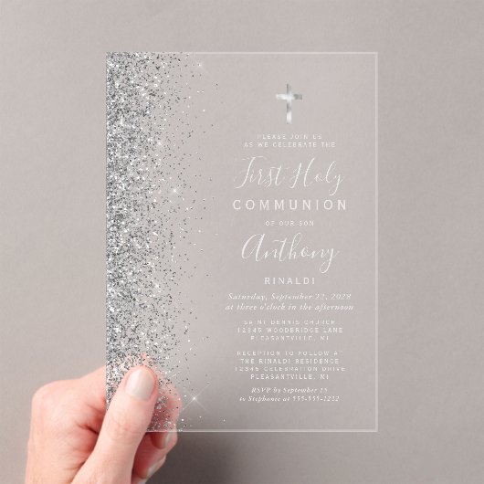 Glitzer Edge Silver Text First Heilige Kommune Acryleinladungen (Insitu (Handheld))