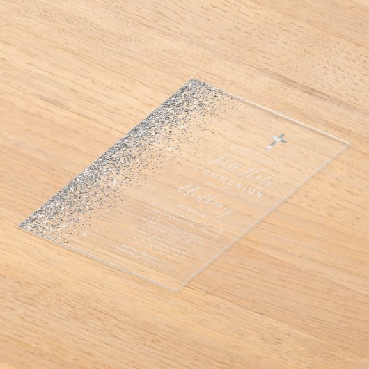 Glitzer Edge Silver Text First Heilige Kommune Acryleinladungen (Ablage )