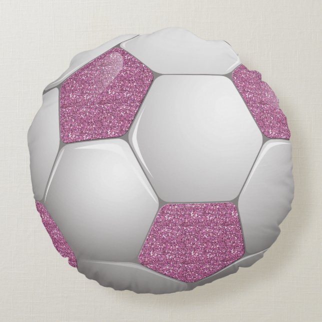 Glitzer-Effekt des Ball Pink-Fußballs Rundes Kissen (Rückseite)
