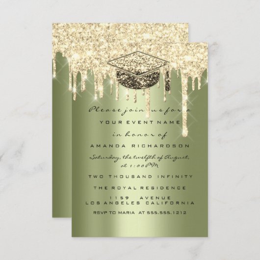 Glitzer-Effekt Tropfen Graduate Party Minze grün Einladung (Vorne/Hinten)