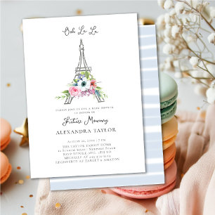Glitzer Eiffel Paris Floral Blue Boy Baby Dusche Einladung