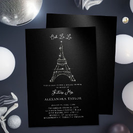 Glitzer Eiffel Paris Minimal Schwarzes Brautparty Einladung