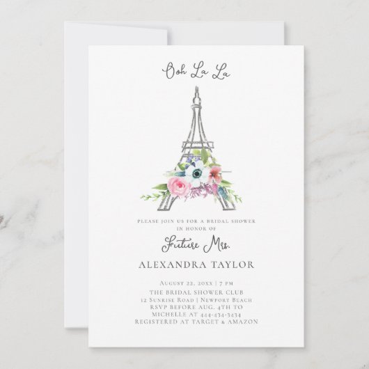 Glitzer Eiffel Paris Rustic Bouquet Brautparty Einladung (Vorderseite)