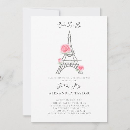 Glitzer Eiffel Paris Rustikale Rose Brautparty Einladung (Vorderseite)