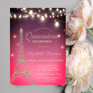 Glitzer Eiffel Tower, Lights Ombre Quinceañera Einladung