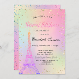 Glitzer Eiffelturm Diamonds Holographic Sweet 16 Einladung