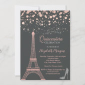Glitzer Eiffelturm, Heelses Dots Quinceañera Einladung (Vorderseite)