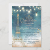 Glitzer Eiffelturm, Tiara Wasserfarbe Quinceañera Einladung (Vorderseite)