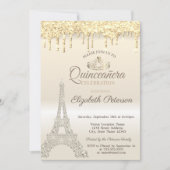 Glitzer Eiffelturm, Tropfen Gold Quinceañera Einladung (Vorderseite)