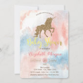 Glitzer Einhorn, Aquarelldusche Einladung (Vorderseite)