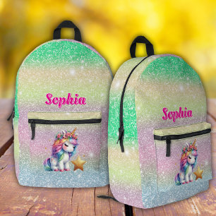 Glitzer Einhorn magischer Stern Bedruckter Rucksack