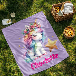 Glitzer Einhorn magischer Stern Lavendel Fleecedecke