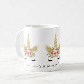 Glitzer Einhorn mit Blumenstrauß Kaffeetasse (Vorderseite Links)