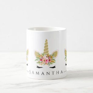 Glitzer Einhorn mit Blumenstrauß Kaffeetasse