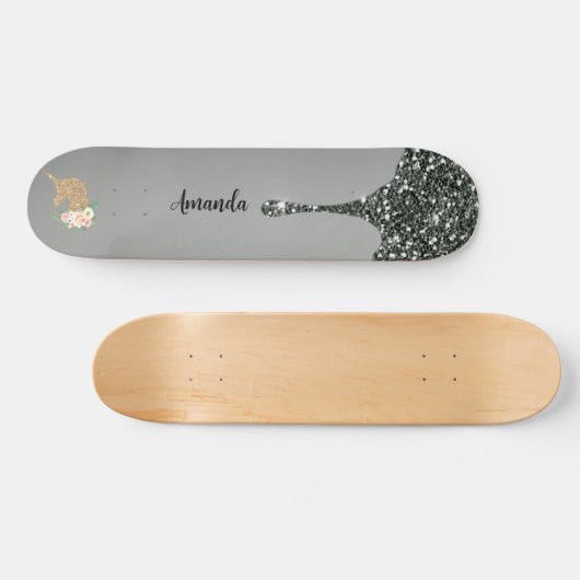 Glitzer-Einhorn Skateboard (Horizontal)