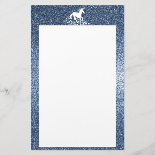 Glitzer Einhorn und Sterne | Blue Stationery Briefpapier (Rückseite)