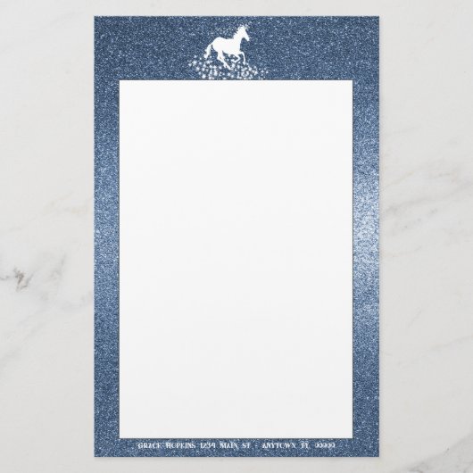 Glitzer Einhorn und Sterne | Blue Stationery Briefpapier (Vorderseite)