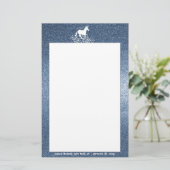 Glitzer Einhorn und Sterne | Blue Stationery Briefpapier (Stehend Vorderseite)