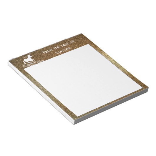 Glitzer Einhorn und Sterne | Gold Notepad Notizblock (angewinkelt)