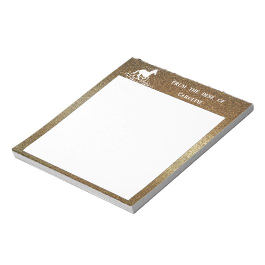 Glitzer Einhorn und Sterne | Gold Notepad Notizblock (Rotiert)