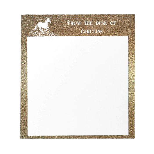 Glitzer Einhorn und Sterne | Gold Notepad Notizblock (Vorderseite)