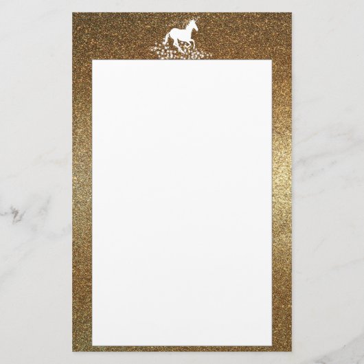 Glitzer Einhorn und Sterne | Gold Stationery Briefpapier (Rückseite)