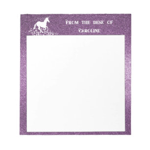 Glitzer Einhorn und Sterne   Magenta Notepad Notizblock
