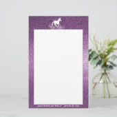 Glitzer Einhorn und Sterne | Magenta Stationery Briefpapier (Stehend Vorderseite)