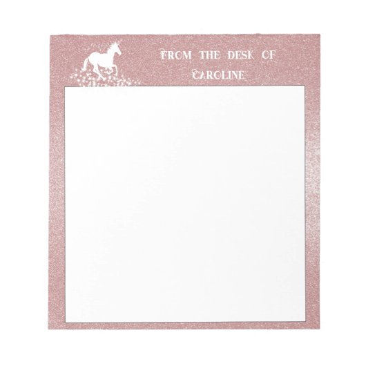 Glitzer Einhorn und Sterne | Pink Notepad Notizblock (Vorderseite)