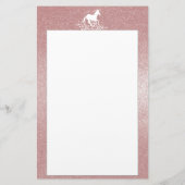 Glitzer Einhorn und Sterne | Pink Stationery Briefpapier (Rückseite)