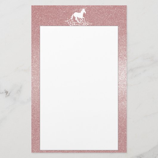 Glitzer Einhorn und Sterne | Pink Stationery Briefpapier (Rückseite)