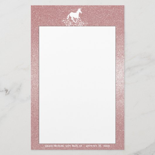 Glitzer Einhorn und Sterne | Pink Stationery Briefpapier (Vorderseite)